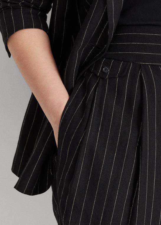 sort/creme Kvinder Ralph Lauren nålestribet plisseret hør kort Z426B4569