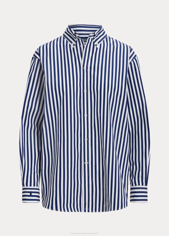 1323 efterår kongelig/hvid Kvinder Ralph Lauren knap-down stribet skjorte i stretch-bomuld Z426B9164