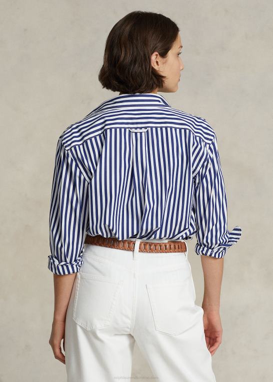 1323 efterår kongelig/hvid Kvinder Ralph Lauren knap-down stribet skjorte i stretch-bomuld Z426B9164