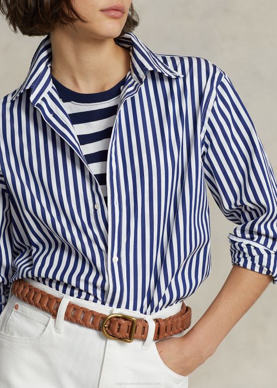 1323 efterår kongelig/hvid Kvinder Ralph Lauren knap-down stribet skjorte i stretch-bomuld Z426B9164
