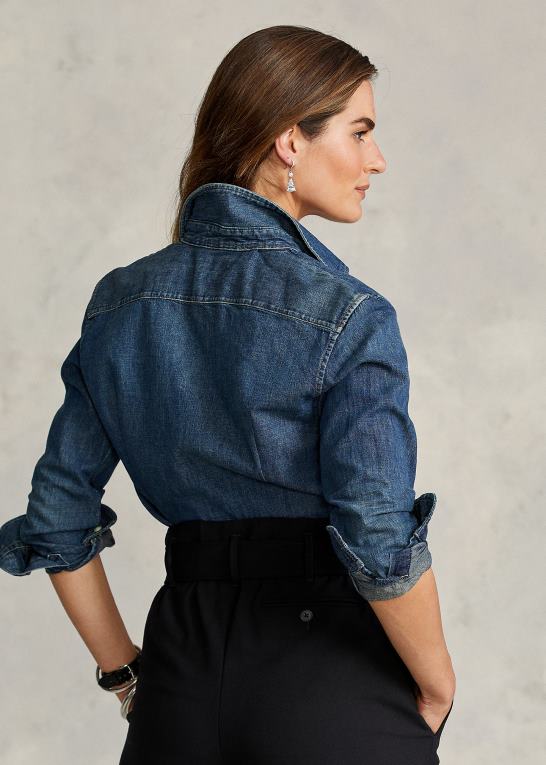 Kvinder Ralph Lauren custom fit denim skjorte Z426B4754