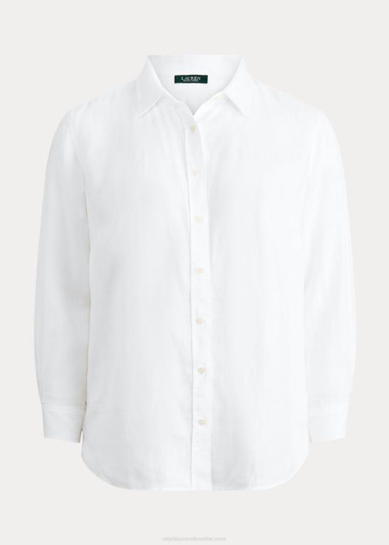 Kvinder Ralph Lauren linned rulle skjorte med tabsærmer Z426B4641