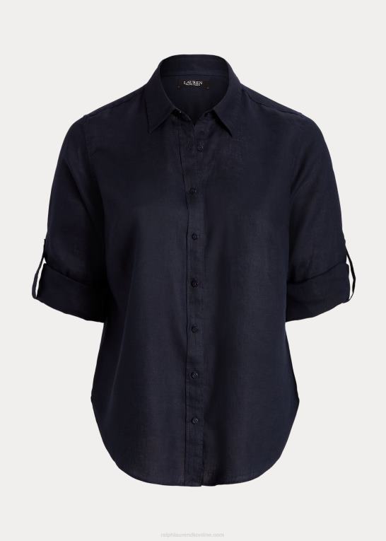 Kvinder Ralph Lauren linned rulle skjorte med tabsærmer Z426B4643