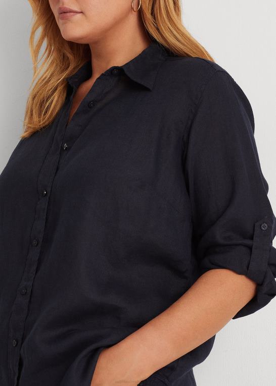 Kvinder Ralph Lauren linned rulle skjorte med tabsærmer Z426B4643
