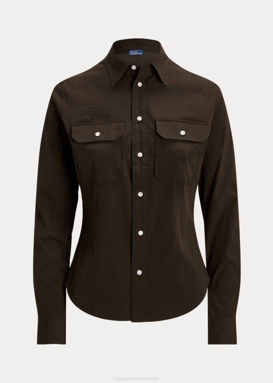 antik brun Kvinder Ralph Lauren brugsskjorte i bomuldsblanding Z426B3170