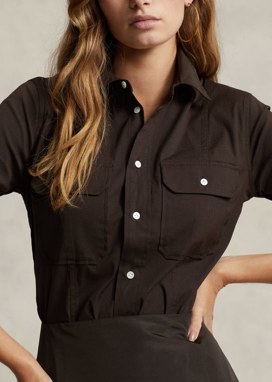 antik brun Kvinder Ralph Lauren brugsskjorte i bomuldsblanding Z426B3170