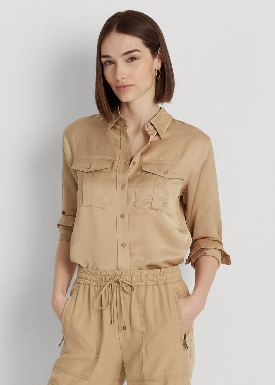 birkebrun Kvinder Ralph Lauren satin shantung skjorte Z426B3800