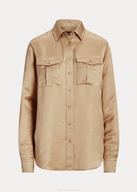 birkebrun Kvinder Ralph Lauren satin shantung skjorte Z426B3800