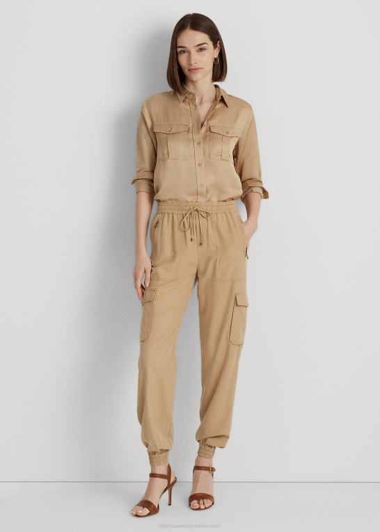 birkebrun Kvinder Ralph Lauren satin shantung skjorte Z426B3800