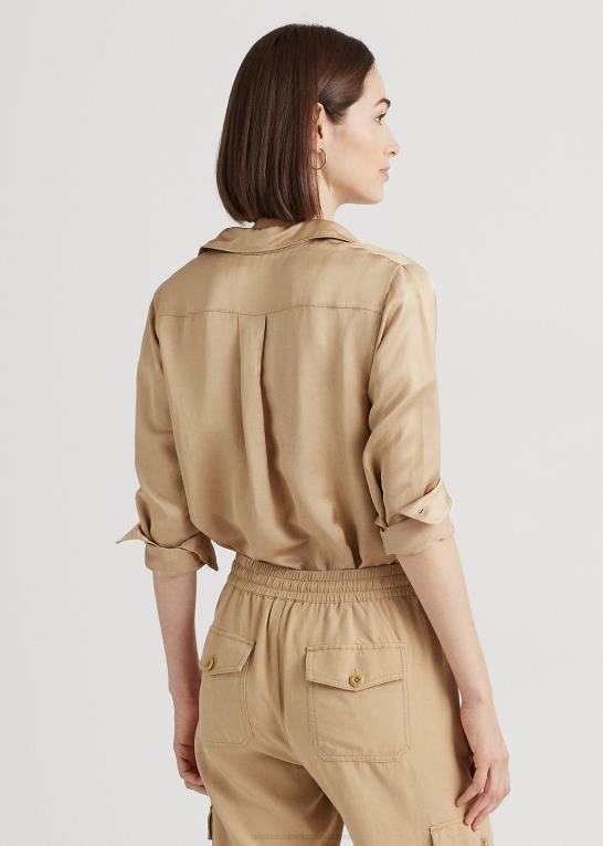 birkebrun Kvinder Ralph Lauren satin shantung skjorte Z426B3800
