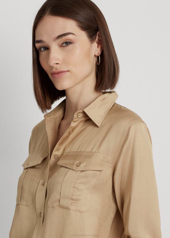 birkebrun Kvinder Ralph Lauren satin shantung skjorte Z426B3800