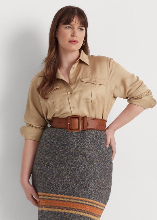 birkebrun Kvinder Ralph Lauren satin shantung skjorte Z426B4511