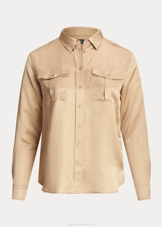 birkebrun Kvinder Ralph Lauren satin shantung skjorte Z426B4511