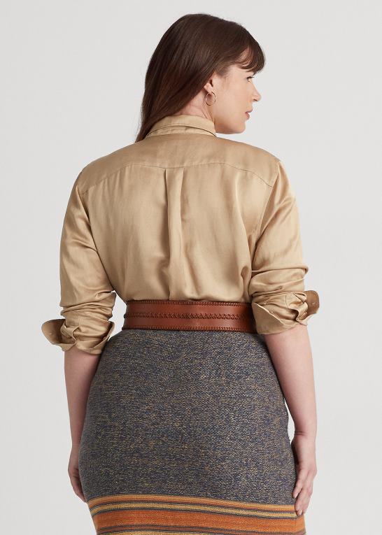 birkebrun Kvinder Ralph Lauren satin shantung skjorte Z426B4511