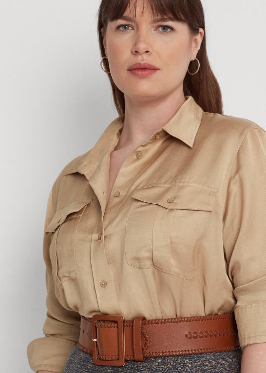 birkebrun Kvinder Ralph Lauren satin shantung skjorte Z426B4511