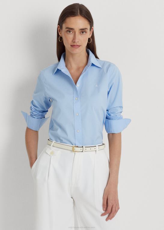 blå Kvinder Ralph Lauren letplejet bomuldsskjorte i stretch Z426B4233