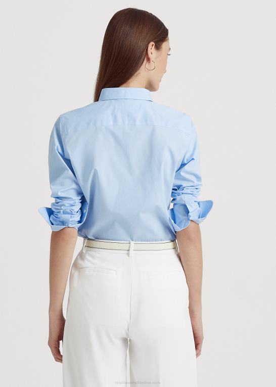 blå Kvinder Ralph Lauren letplejet bomuldsskjorte i stretch Z426B4233
