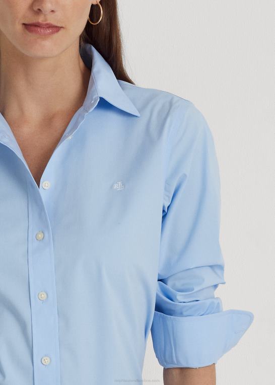 blå Kvinder Ralph Lauren letplejet bomuldsskjorte i stretch Z426B4233