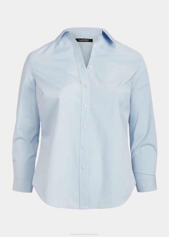 blå Kvinder Ralph Lauren strygefri bomuldsskjorte i stretch Z426B4724