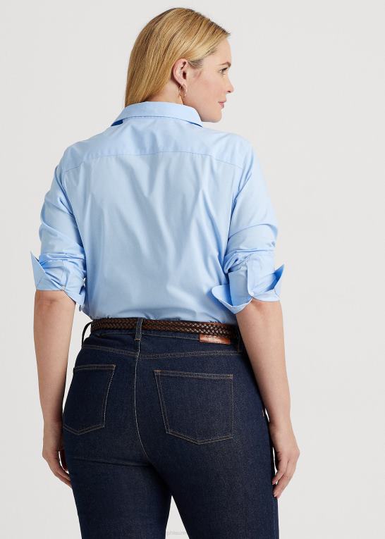 blå Kvinder Ralph Lauren strygefri bomuldsskjorte i stretch Z426B4724