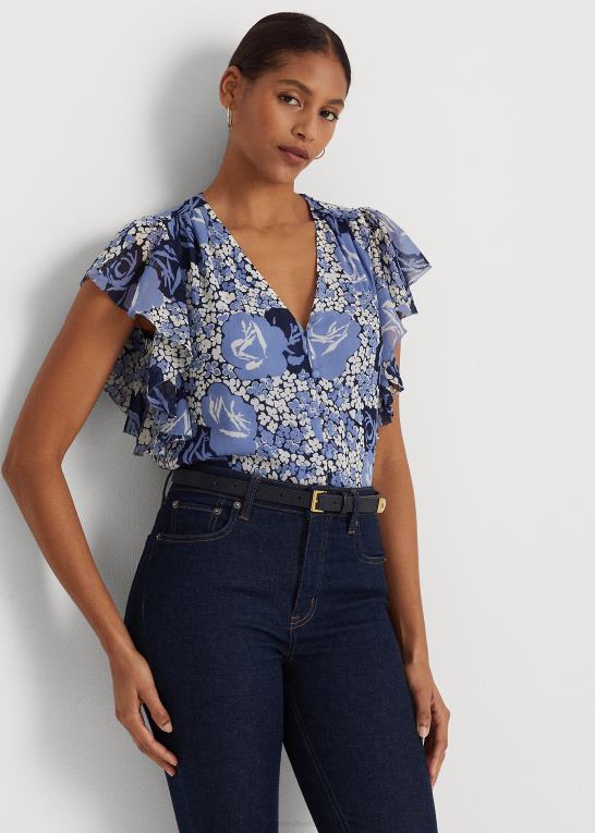 blå/creme/marineblå Kvinder Ralph Lauren blomstret crinkle georgette skjorte Z426B3973