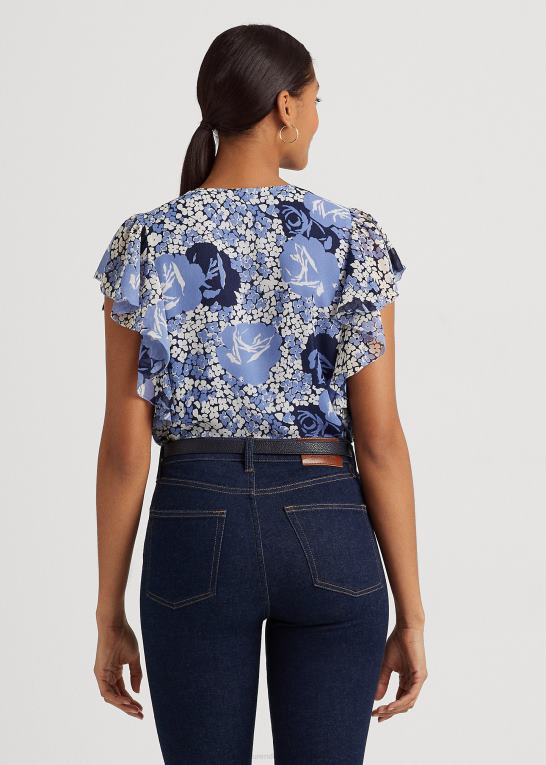 blå/creme/marineblå Kvinder Ralph Lauren blomstret crinkle georgette skjorte Z426B3973