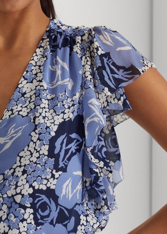 blå/creme/marineblå Kvinder Ralph Lauren blomstret crinkle georgette skjorte Z426B3973