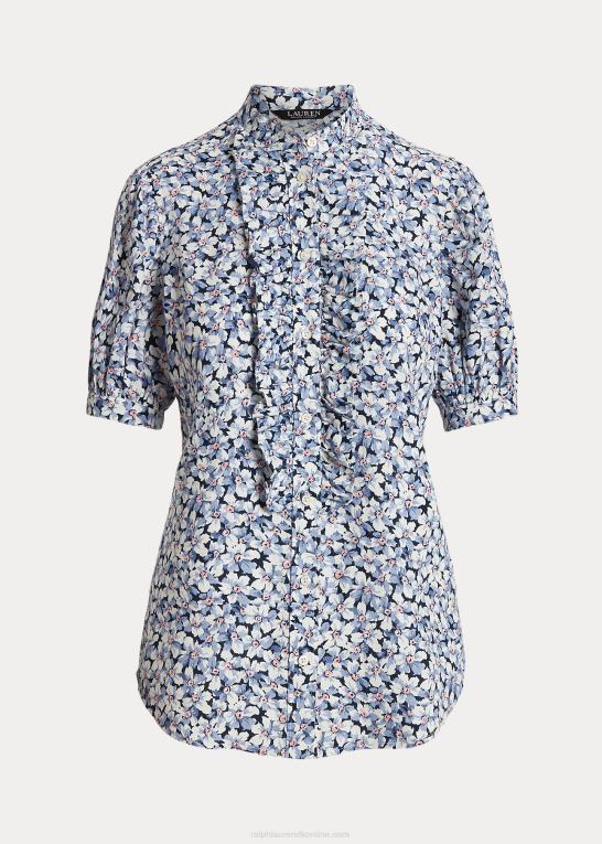 blå/creme/pink Kvinder Ralph Lauren blomstret hør-skjorte med flæser Z426B3963