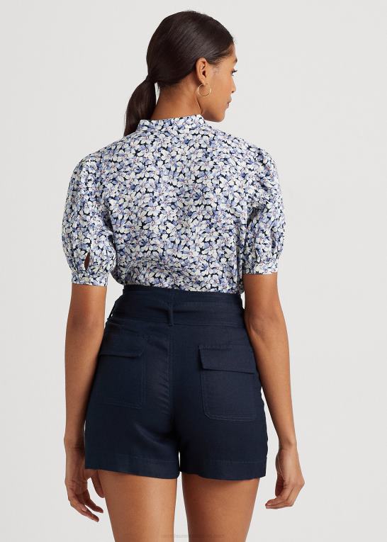 blå/creme/pink Kvinder Ralph Lauren blomstret hør-skjorte med flæser Z426B3963