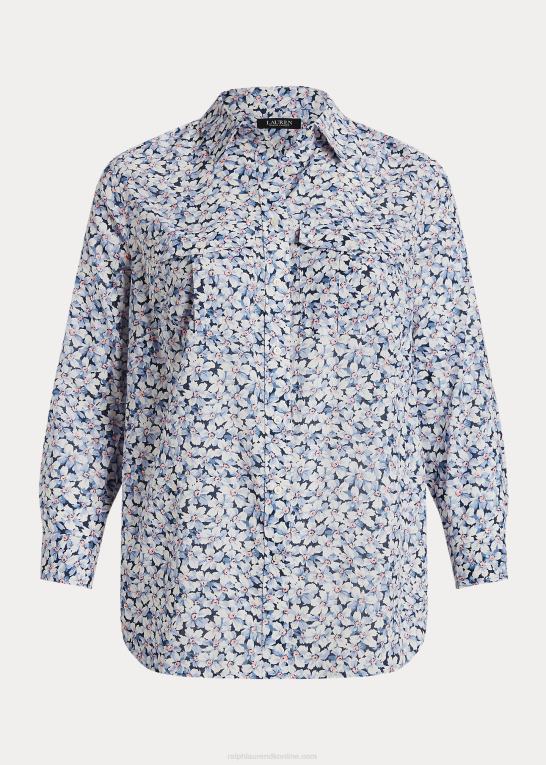 blå/creme/pink Kvinder Ralph Lauren blomstret voileskjorte i bomuld Z426B4618