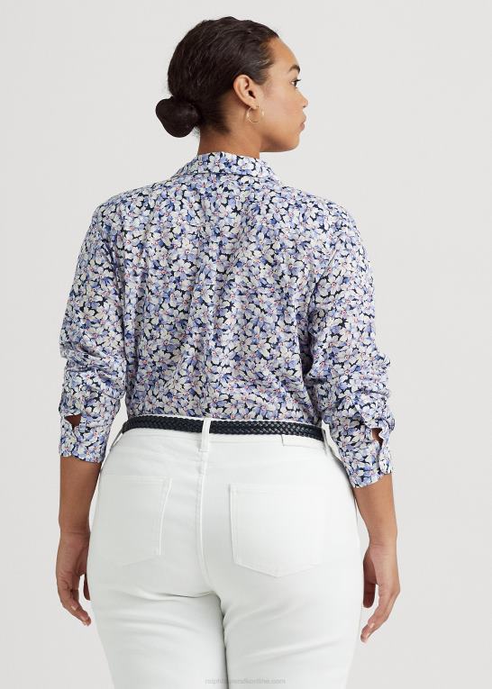 blå/creme/pink Kvinder Ralph Lauren blomstret voileskjorte i bomuld Z426B4618