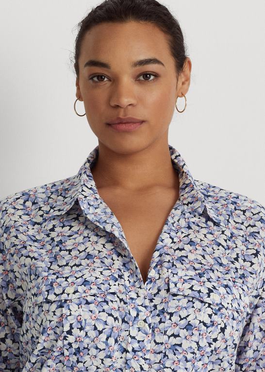 blå/creme/pink Kvinder Ralph Lauren blomstret voileskjorte i bomuld Z426B4618