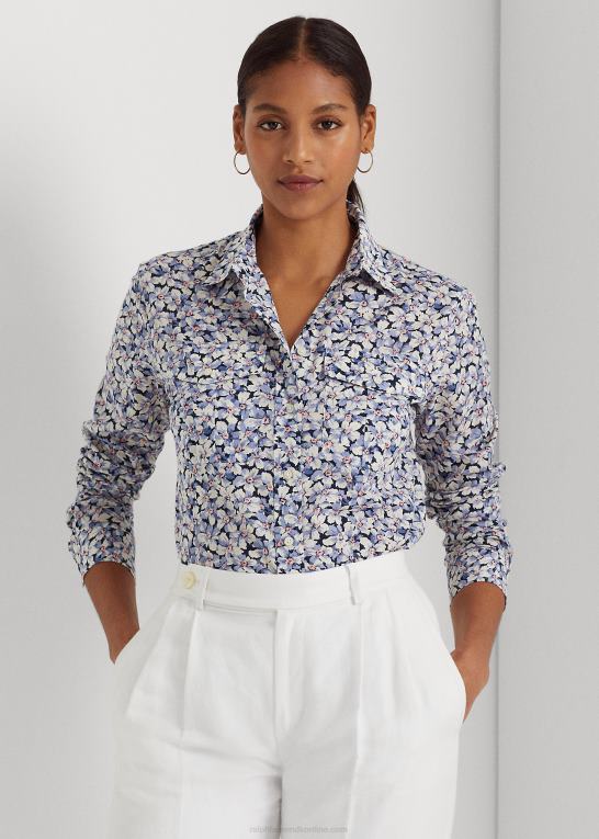 blå/creme/pink Kvinder Ralph Lauren blomstret voileskjorte i bomuld Z426B4838