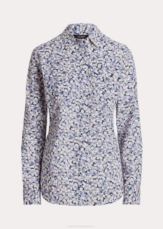 blå/creme/pink Kvinder Ralph Lauren blomstret voileskjorte i bomuld Z426B4838