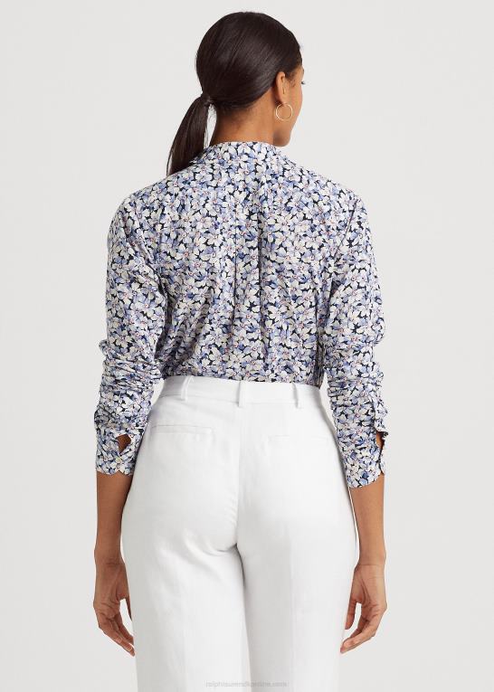 blå/creme/pink Kvinder Ralph Lauren blomstret voileskjorte i bomuld Z426B4838