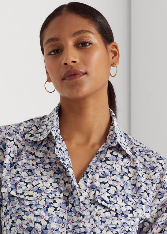 blå/creme/pink Kvinder Ralph Lauren blomstret voileskjorte i bomuld Z426B4838