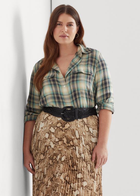 blå/grøn multi Kvinder Ralph Lauren oversize plaid twill skjorte Z426B4771