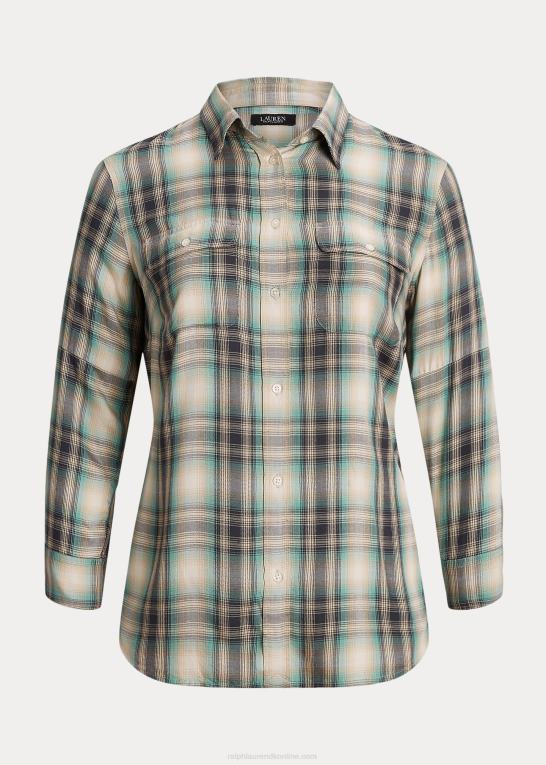 blå/grøn multi Kvinder Ralph Lauren oversize plaid twill skjorte Z426B4771