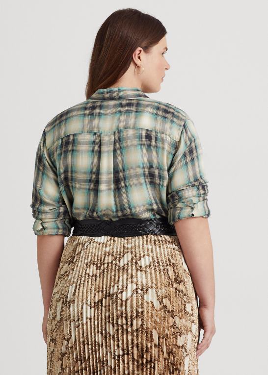 blå/grøn multi Kvinder Ralph Lauren oversize plaid twill skjorte Z426B4771