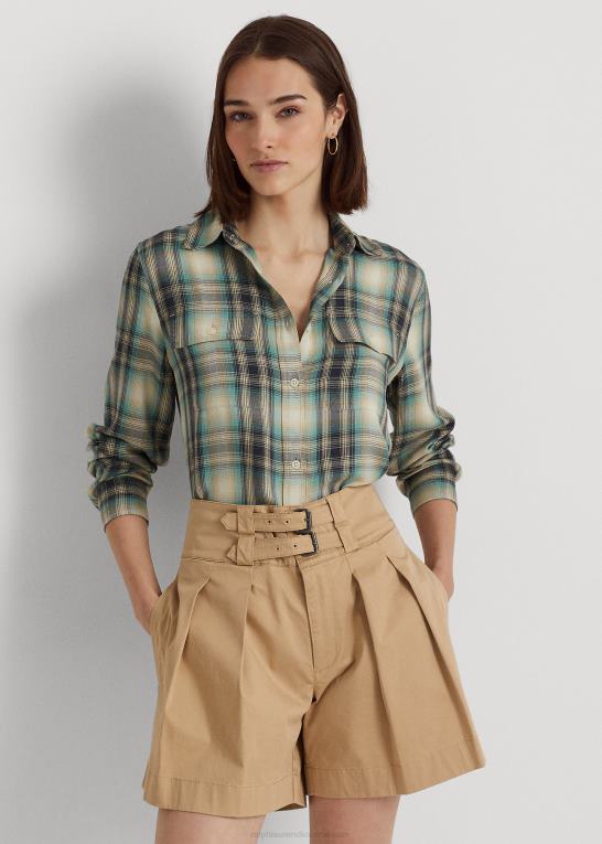 blå/grøn multi Kvinder Ralph Lauren oversize plaid twill skjorte Z426B9523