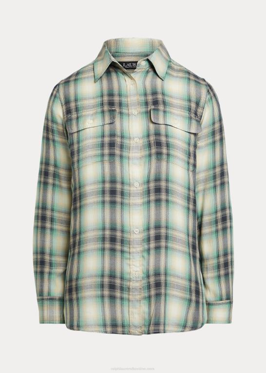 blå/grøn multi Kvinder Ralph Lauren oversize plaid twill skjorte Z426B9523