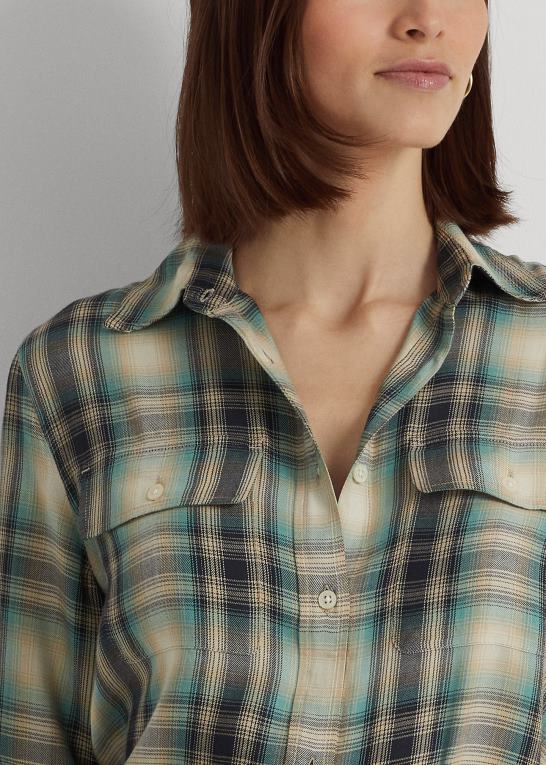 blå/grøn multi Kvinder Ralph Lauren oversize plaid twill skjorte Z426B9523
