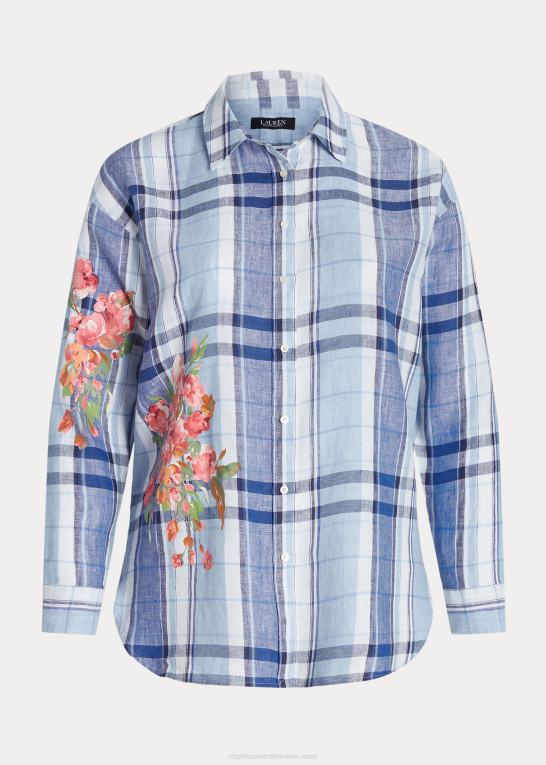 blå/hvid Kvinder Ralph Lauren blomstret & plaid linned skjorte Z426B4610