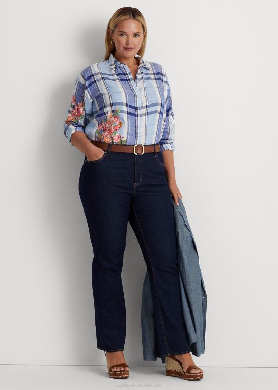 blå/hvid Kvinder Ralph Lauren blomstret & plaid linned skjorte Z426B4610