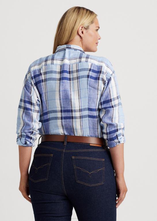 blå/hvid Kvinder Ralph Lauren blomstret & plaid linned skjorte Z426B4610