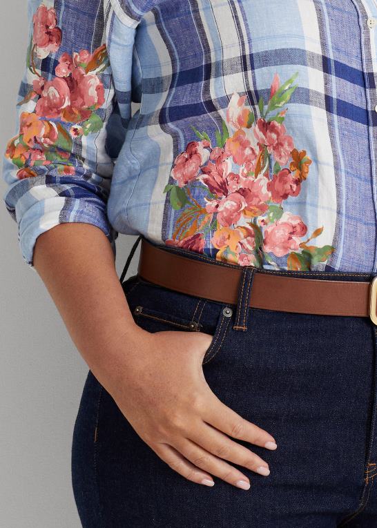 blå/hvid Kvinder Ralph Lauren blomstret & plaid linned skjorte Z426B4610