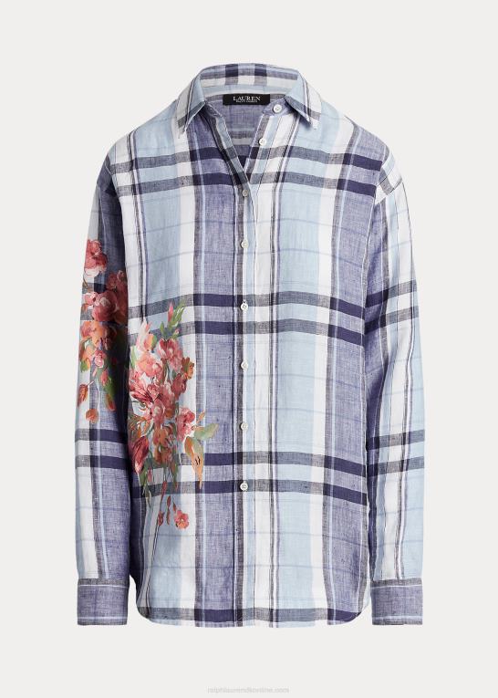 blå/hvid Kvinder Ralph Lauren blomstret & plaid linned skjorte Z426B4836