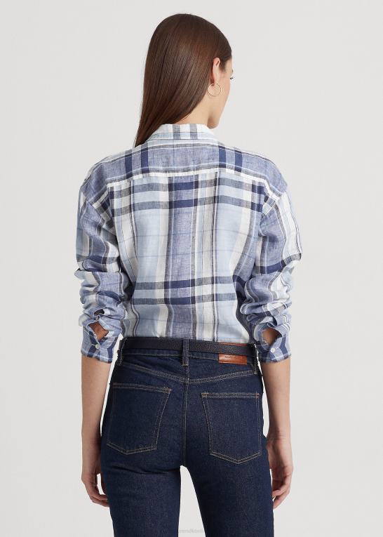blå/hvid Kvinder Ralph Lauren blomstret & plaid linned skjorte Z426B4836