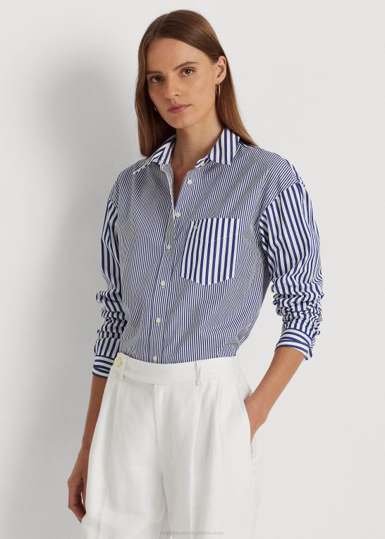 blå/hvid Kvinder Ralph Lauren stribet bred bomuldsskjorte Z426B4862