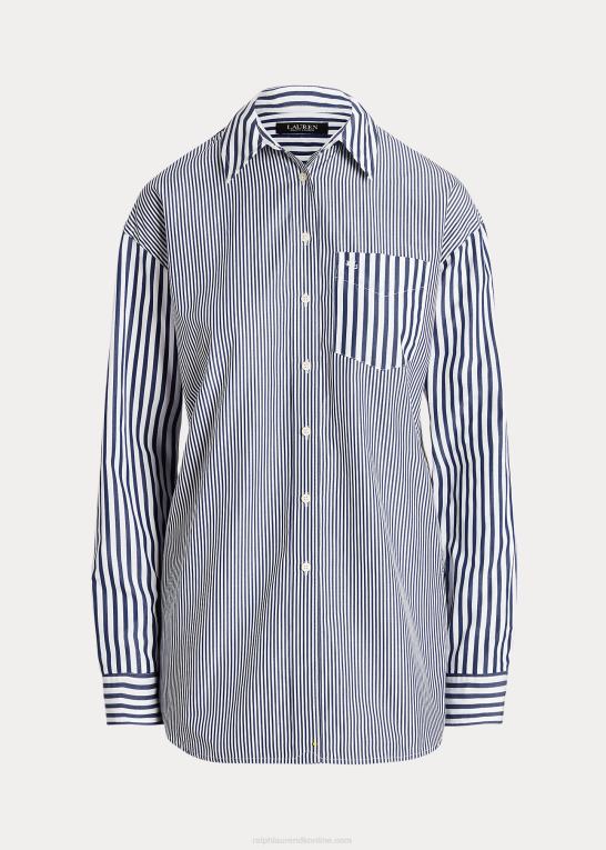 blå/hvid Kvinder Ralph Lauren stribet bred bomuldsskjorte Z426B4862